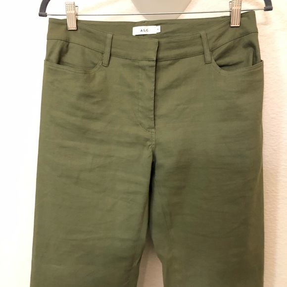 A.L.C. Linen teddy straight leg olive cropped pants size 4 - Picture 4 of 8